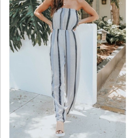 Magnolia Pants - Magnolia Boutique Jumper Blue/Tan/Black Striped Size Small NWOT